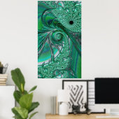 Green Jeweled Bird of Paradise Fractal Abstract Poster (Thuiskantoor)