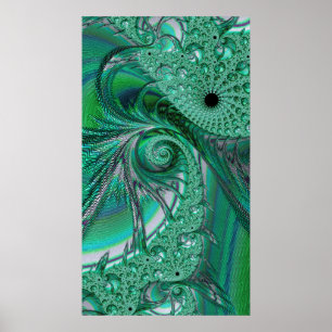 Green Jeweled Bird of Paradise Fractal Abstract Poster