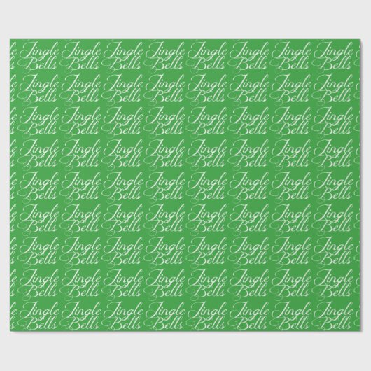 Green Jingle Bells White Text Wrapping Paper Cadeaupapier (Vlak)
