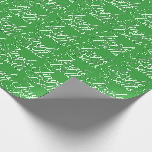 Green Jingle Bells White Text Wrapping Paper Cadeaupapier (Hoek)