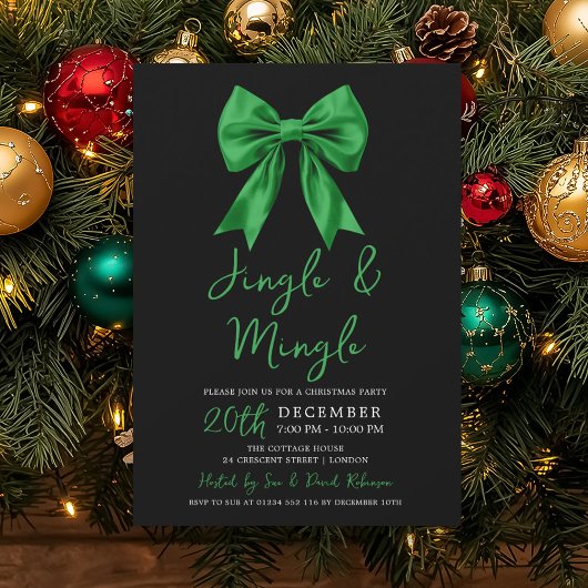 Green Jingle & Mingle Christmas Party Bow Black Kaart
