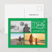 Green Jolly Kerstmis Snowflake Foto Briefkaart (Voorkant / Achterkant)