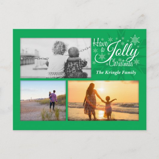 Green Jolly Kerstmis Snowflake Foto Briefkaart (Voorkant)