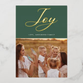 Green JOY Classic GOUD kalligrafie belettering Folie Feestdagenkaart (Voorkant)