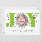 Green Joy First kerstvakantie foto baby geboorte Aankondiging (Voorkant)