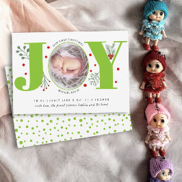 Green Joy First kerstvakantie foto baby geboorte Aankondiging