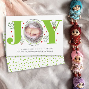 Green Joy First kerstvakantie foto baby geboorte Aankondiging