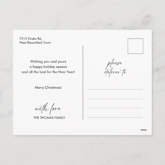 Green Joy Peace Love Minimal Christmas familienaam Feestdagenkaart (Achterkant)