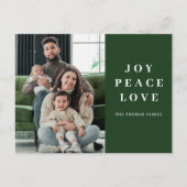 Green Joy Peace Love Minimal Christmas familienaam Feestdagenkaart (Voorkant)