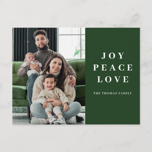 Green Joy Peace Love Minimal Christmas familienaam Feestdagenkaart (Voorkant)