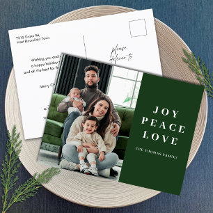 Green Joy Peace Love Minimal Christmas familienaam Feestdagenkaart