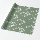 Green Joy Script Christmas Wrapping Paper Cadeaupapier (Uitgerold)