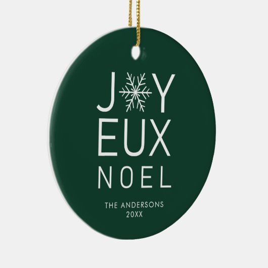 Green Joyeux Noel Modern Typography Holiday Keramisch Ornament (Rechts)