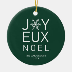Green Joyeux Noel Modern Typography Holiday Keramisch Ornament