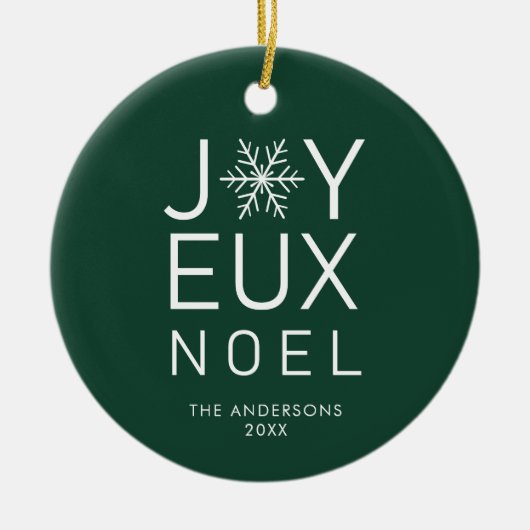 Green Joyeux Noel Modern Typography Holiday Keramisch Ornament (Voorkant)
