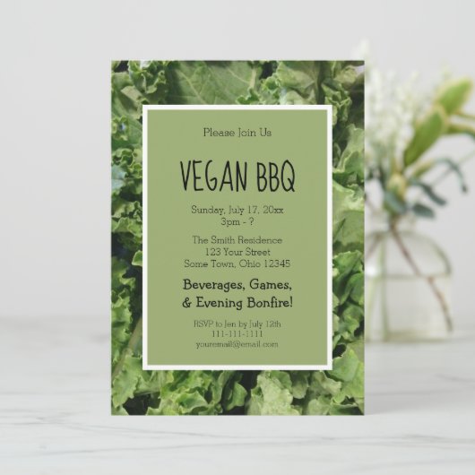 Green Kale Vegan Bbq Cookout Party Kaart (Staand voorkant)