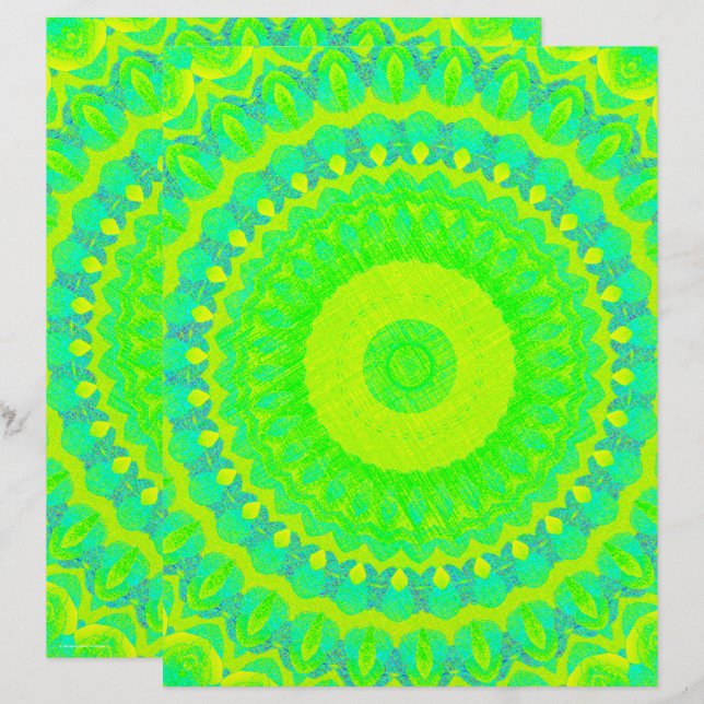Green Kaleidoscope Scrapbook Paper 2-Sided Page (Voorkant / Achterkant)