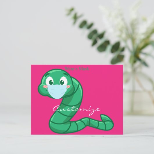 Green Kawaii Worm Thunder_Cove Briefkaart (Staand voorkant)