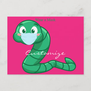 Green Kawaii Worm Thunder_Cove Briefkaart