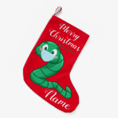 Green Kawaii Worm Thunder_Cove Kleine Kerstsok (Voorkant (Hangend))
