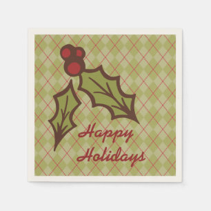 Green kerst Holly Napkins Servet