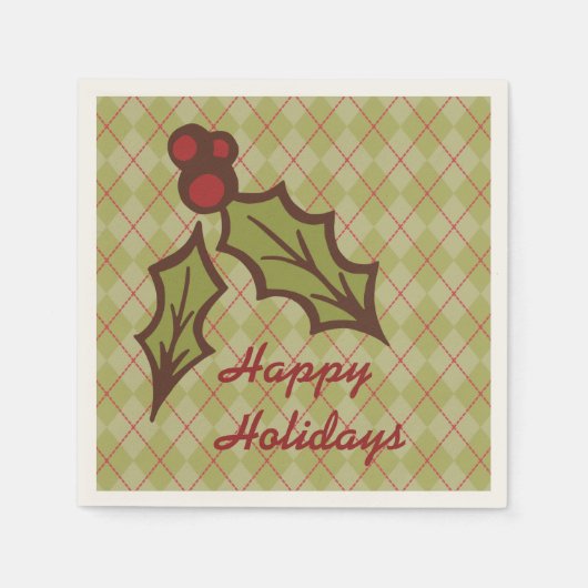 Green kerst Holly Napkins Servet (Voorkant)