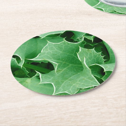 Green kerst Holly Ronde Kartonnen Onderzetter (Gebogen)