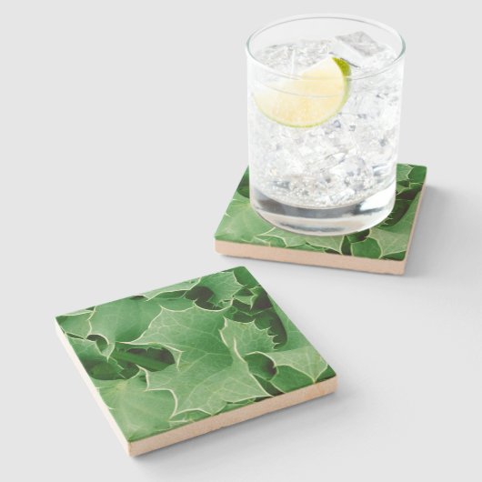 Green kerst Holly Stenen Onderzetter (Zijkant)