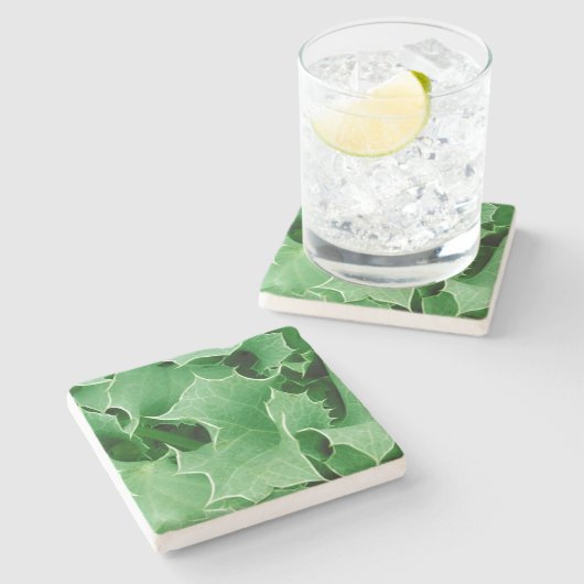 Green kerst Holly Stenen Onderzetter (Zijkant)