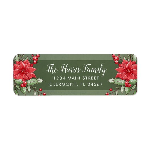 Green kerst Poinsettia Holly Berry Etiket (Voorkant)
