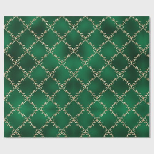 Green Kerstfeestay Gold Damask Gift Cadeaupapier (Vlak)