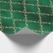 Green Kerstfeestay Gold Damask Gift Cadeaupapier (Hoek)