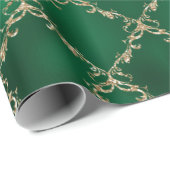 Green Kerstfeestay Gold Damask Gift Cadeaupapier (Rol Hoek)