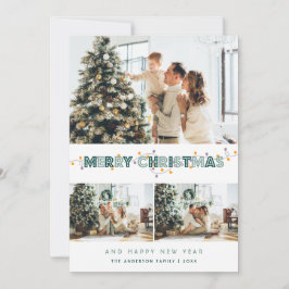 Green Kerstlampje Sneeuw 3 Foto Collage Feestdagenkaart