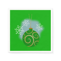 Green Kerstmis Bauble & Snowflakes Paper Napkin