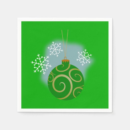 Green Kerstmis Bauble & Snowflakes Paper Napkin Servetten (Voorkant)