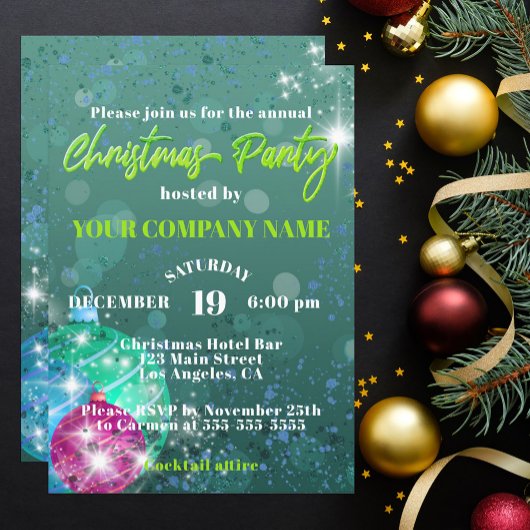 Green Kerstmis Baubles Corporate Party Invitation Kaart