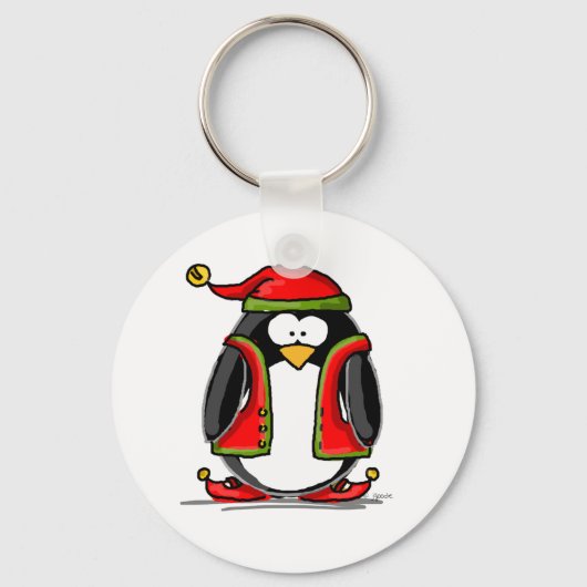 Green Kerstmis Elf Penguin Sleutelhanger (Voorkant)