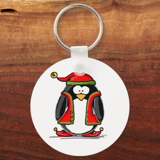 Green Kerstmis Elf Penguin Sleutelhanger (Voorkant)