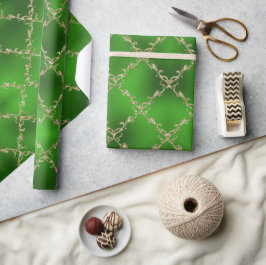 Green Kerstmis Gold Glitter Damask Gift Cadeaupapier