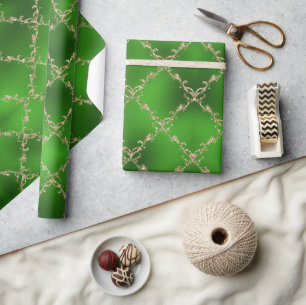 Green Kerstmis Gold Glitter Damask Gift Cadeaupapier