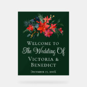 Green Kerstmis Poinsettia Floral Welcome Wedding Acryl Bord (Voorkant)