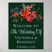 Green Kerstmis Poinsettia Floral Welcome Wedding Poster (Voorkant)