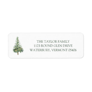 Green Kerstmis Waterverf Tree Return Address Lab Etiket