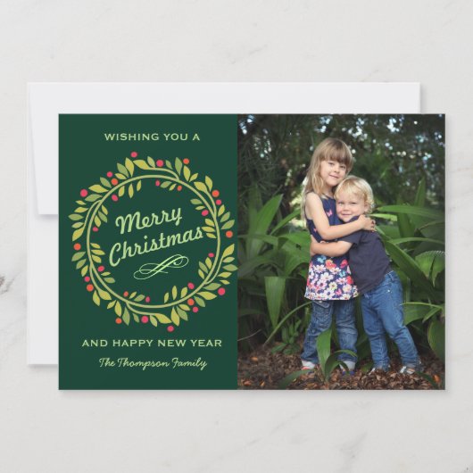 Green Kerstmis Wreath | Foto van Cute Feestdagenkaart (Voorkant)
