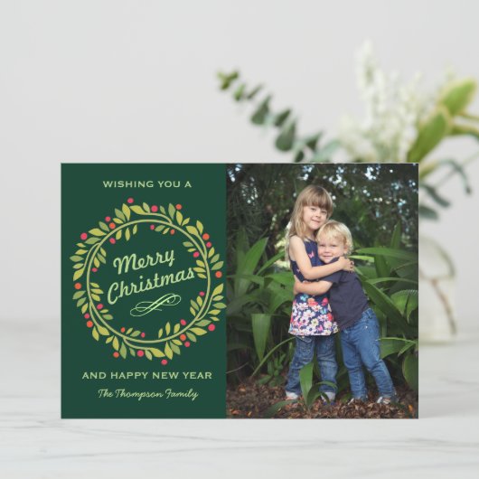 Green Kerstmis Wreath | Foto van Cute Feestdagenkaart (Staand voorkant)