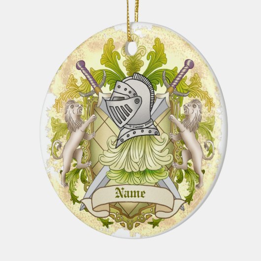 Green Knight Family Crest Achternaam Keramisch Ornament (Links)