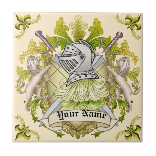 Green Knight Family Crest Achternaam Tegeltje (Voorkant)