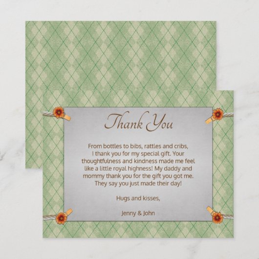 Green Knit Baby Hartelijk dank Bedankkaart (Voorkant / Achterkant)