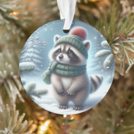  Green Knit Raccoon & Berry Branch Ornament